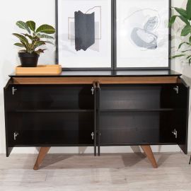 Manhattan Comfort Tudor 53.15 Sideboard with 4 Shelves in Black and Maple Cream