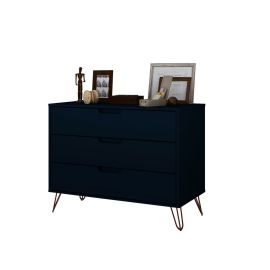 Rockefeller Mid-Century- Modern Dresser with 3-Drawers in Tatiana Midnight Blue