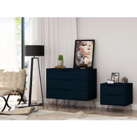 Manhattan Comfort Rockefeller Mic Century- Modern Dresser and Nightstand with Drawers- Set of 2 in Tatiana Midnight Blue
