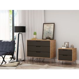 Manhattan Comfort Rockefeller Mic Century- Modern Dresser and Nightstand with Drawers- Set of 2 in Nature and Textured Grey