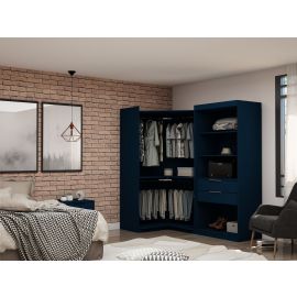 Manhattan Comfort Mulberry Open 2 Sectional Modern Corner Wardrobe Closet with 2 Drawers- Set of 2 in Tatiana Midnight Blue