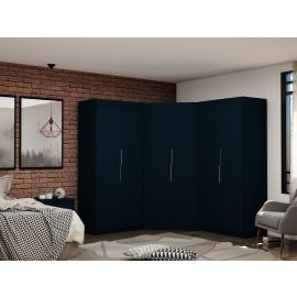 Manhattan Comfort Mulberry 3.0 Sectional Modern Wardrobe Corner Closet with 4 Drawers - Set of 3 in Tatiana Midnight Blue