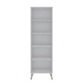 Manhattan Comfort Rockefeller Bookcase 2.0 with 5 Shelves and Metal Legs in White