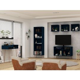 Manhattan Comfort Rockefeller Bookcase 2.0 with 5 Shelves and Metal Legs in Tatiana Midnight Blue