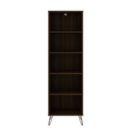 Manhattan Comfort Rockefeller Bookcase 2.0 with 5 Shelves and Metal Legs in Brown