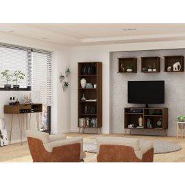 Manhattan Comfort Rockefeller Bookcase 2.0 with 5 Shelves and Metal Legs in Brown