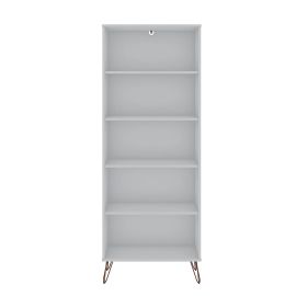 Manhattan Comfort Rockefeller Bookcase 3.0 with 5 Shelves and Metal Legs in White