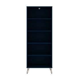 Manhattan Comfort Rockefeller Bookcase 3.0 with 5 Shelves and Metal Legs in Tatiana Midnight Blue