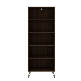 Manhattan Comfort Rockefeller Bookcase 3.0 with 5 Shelves and Metal Legs in Brown