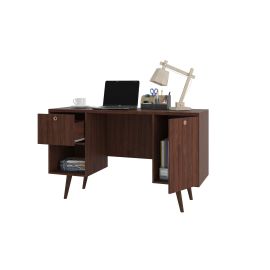 Manhattan Comfort Edgar 1-Drawer Mid-Century Office Desk in Dark Brown