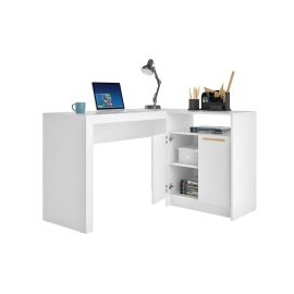 Manhattan Comfort Kalmar L-Shaped Office Desk with Inclusive Cabinet in White