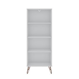 Manhattan Comfort Rockefeller Bookcase 1.0 with 4 Shelves and Metal Legs in White
