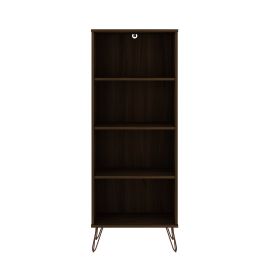 Manhattan Comfort Rockefeller Bookcase 1.0 with 4 Shelves and Metal Legs in Brown