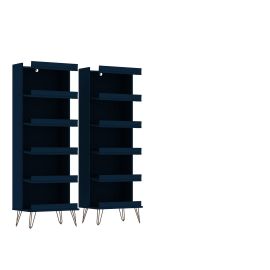 Manhattan Comfort Rockefeller 2-Piece Shoe Storage Rack with 12 Shelves in Tatiana Midnight Blue