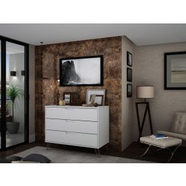 Manhattan Comfort Rockefeller 3-Piece Full Open Closet Wardrobe with 2 Hanging Rods and Dresser in White