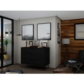 Rockefeller 3-Piece Full Open Closet Wardrobe with 2 Hanging Rods and Dresser in Black