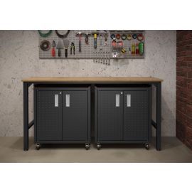 Manhattan Comfort 3-Piece Fortress Mobile Space-Saving Steel Garage Cabinet and Worktable 1.0 in Charcoal Grey