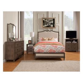Alpine Charleston Queen Panel Bed w/Upholstered Head & Footboard, Antique Grey