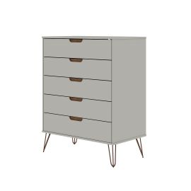 Manhattan Comfort Rockefeller 5-Drawer Tall Dresser with Metal Legs in Off White and Nature