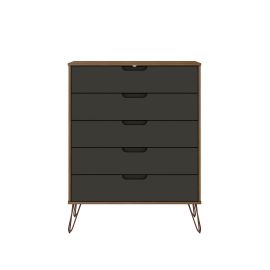 Manhattan Comfort Rockefeller 5-Drawer Tall Dresser with Metal Legs in Nature and Textured Grey