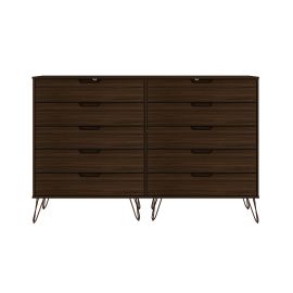 Manhattan Comfort Rockefeller 10-Drawer Double Tall Dresser with Metal Legs in Brown