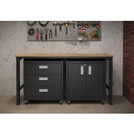 3-Piece Fortress Mobile Space-Saving Garage Cabinet and Worktable 3.0 in Charcoal Grey