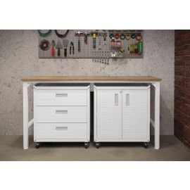 Manhattan Comfort 3-Piece Fortress Mobile Space-Saving Steel Garage Cabinet and Worktable 3.0 in White