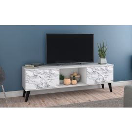 Manhattan Comfort Doyers 62.20 Mid-Century Modern TV Stand in White and Marble Stamp