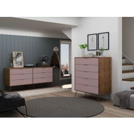 Manhattan Comfort Rockefeller 5-Drawer and 6-Drawer Nature and Rose Pink Dresser Set