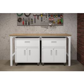 3-Piece Fortress Mobile Space-Saving Garage Cabinet and Worktable 4.0 in White