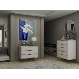 Manhattan Comfort Rockefeller 5-Drawer and 3-Drawer Off White and Nature Dresser Set
