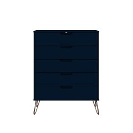 Manhattan Comfort Rockefeller 5-Drawer and 3-Drawer Tatiana Midnight Blue Dresser Set