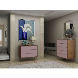 Manhattan Comfort Rockefeller 5-Drawer and 3-Drawer Nature and Rose Pink Dresser Set
