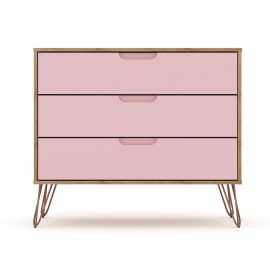Manhattan Comfort Rockefeller 5-Drawer and 3-Drawer Nature and Rose Pink Dresser Set