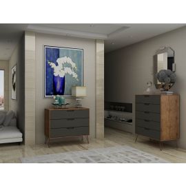 Manhattan Comfort Rockefeller 5-Drawer and 3-Drawer Nature and Textured Grey Dresser Set
