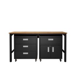 3-Piece Fortress Mobile Space-Saving Garage Cabinet and Worktable 5.0 in Charcoal Grey