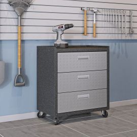 Manhattan Comfort 3-Piece Fortress Mobile Space-Saving Steel Garage Cabinet and Worktable 5.0 in Grey