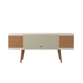 Utopia 53.14" TV Stand with Splayed Wooden Legs and 4 Shelves in Off White and Maple Cream