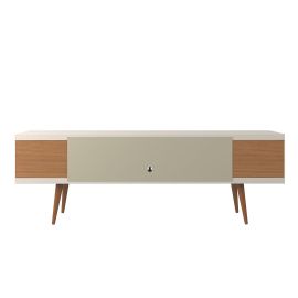 Utopia 70.47" TV Stand with Splayed Wooden Legs and 4 Shelves in Off White and Maple Cream