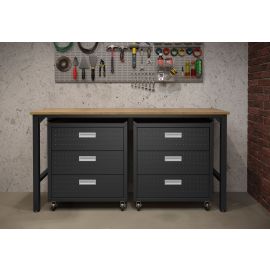 Manhattan Comfort 3-Piece Fortress Mobile Space-Saving Steel Garage Cabinet Chests and Worktable 6.0 in Charcoal Grey