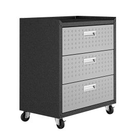 Manhattan Comfort 3-Piece Fortress Mobile Space-Saving Steel Garage Cabinet Chests and Worktable 6.0 in Grey