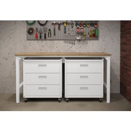 Manhattan Comfort 3-Piece Fortress Mobile Space-Saving Steel Garage Cabinet Chests and Worktable 6.0 in White