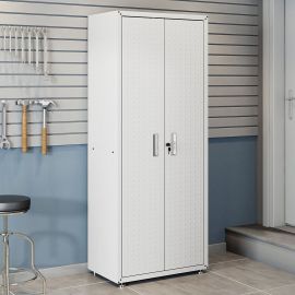 Fortress Textured Metal 75.4" Garage Cabinet with 4 Adjustable Shelves in White