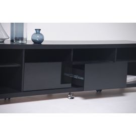 Manhattan Comfort Cabrini TV Stand and Floating Wall TV Panel with LED Lights 2.2 in Black