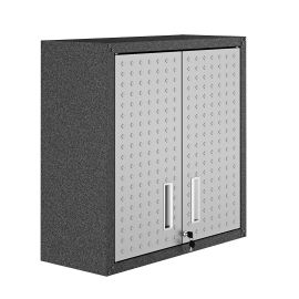 Manhattan Comfort Fortress 30" Floating Textured Metal Garage Cabinet with Adjustable Shelves in Grey - Set of 2
