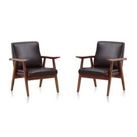 Manhattan Comfort ArchDuke Black and Amber, Faux Leather Accent Chair (Set of 2)