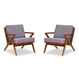 Manhattan Comfort Martelle Grey and Amber, Twill Weave Accent Chair (Set of 2)