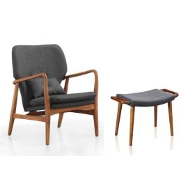 Manhattan Comfort Bradley Charcoal and Walnut Accent Chair and Ottoman