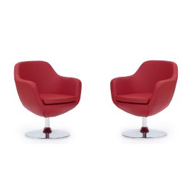 Manhattan Comfort Caisson Red and Polished Chrome Faux Leather Swivel Accent Chair (Set of 2)