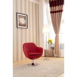 Manhattan Comfort Caisson Red and Polished Chrome Faux Leather Swivel Accent Chair (Set of 2)